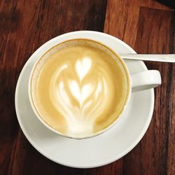 High angle view of cappuccino on table