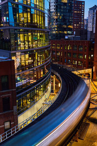 High angle view of illuminated city at night