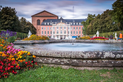 View of fountain in garden