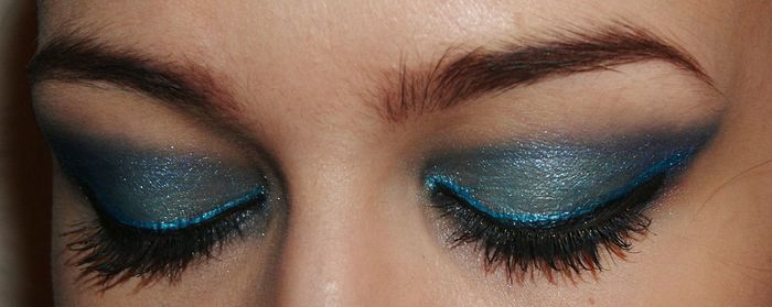 Panoramic view of eyes with blue make-up