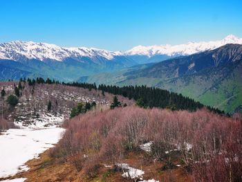 Scenic view of snowcapped mountains against sky