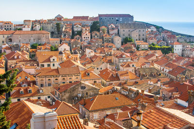 The beautiful view of the old city of dubrovnik and the adriatic sea from the top of the city wall