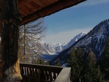 Scenic view of mountains against sky during winter