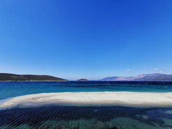 Scenic view of lake against clear blue sky