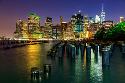 River passing through city at night