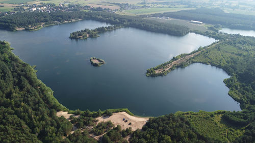 High angle view of lake amidst trees