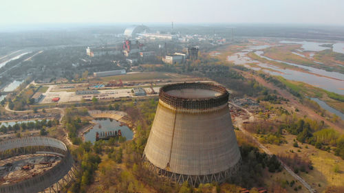 High angle view of buildings in city