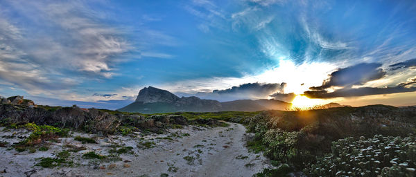 Panoramic view of landscape against sky during sunset