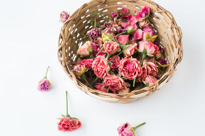 Close-up of pink flowers in basket