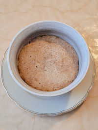 High angle view of bread in bowl on table