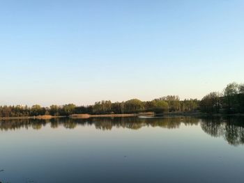 Scenic view of lake against clear sky