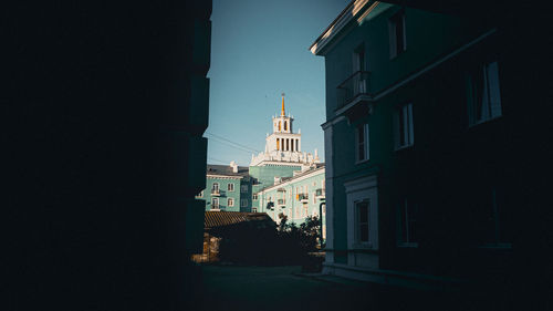 Low angle view of buildings against sky in city