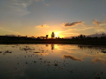 Scenic view of lake against sky during sunset