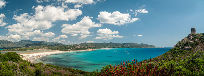 Panoramic view of sea and bay against sky