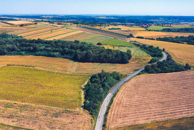 High angle view of agricultural field against sky