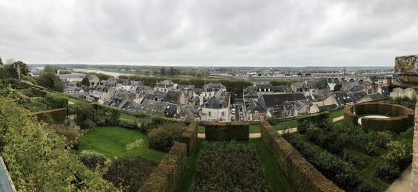 High angle view of buildings in city