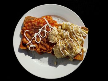 High angle view of breakfast served in plate