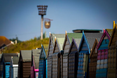 Low angle view of buildings against blue sky