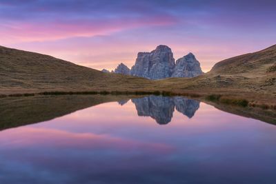 Scenic view of lake against sky during sunset