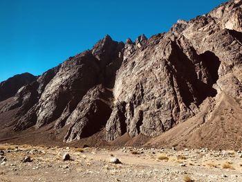 Rock formation on land against clear sky