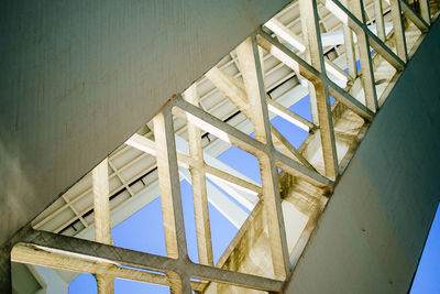 Low angle view of metal grid on bridge