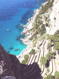 High angle view of rocks on beach