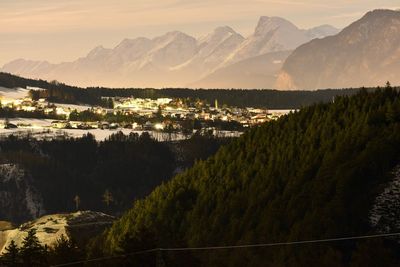 Panoramic shot of plants and mountains against sky