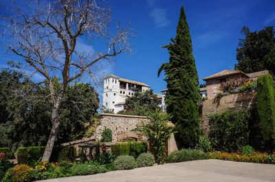 Alhambra palace park against blue sky