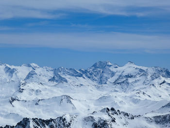 Scenic view of snowcapped mountains against sky