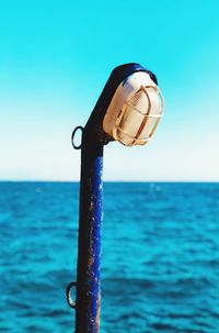 Close-up of sea against clear blue sky