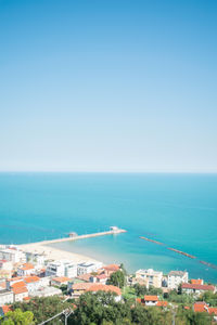 High angle view of sea against clear sky