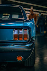 Close-up of vintage car on street