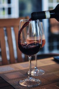 Close-up of wineglass on table