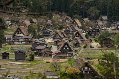 High angle view of buildings in town