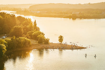 High angle view of lake by trees