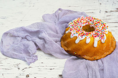 High angle view of dessert on table