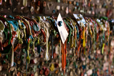 Close-up of multi colored decorations hanging