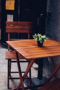 Wooden table and chair on the street
