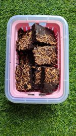 High angle view of food on table