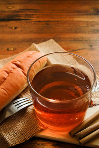 High angle view of tea cup on table