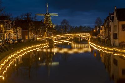 The historical village dokkum in christmas time in the netherlands at night