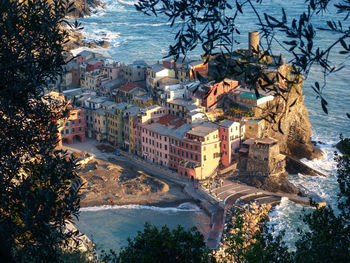 Vernazza seen from one of the various paths that can be traveled in the cinque terre, italy.