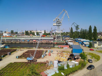 High angle view of commercial dock against clear sky