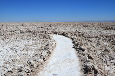 Scenic view of landscape against clear blue sky