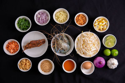 High angle view of breakfast on table