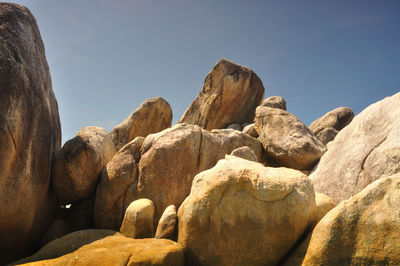 Low angle view of rocks against sky