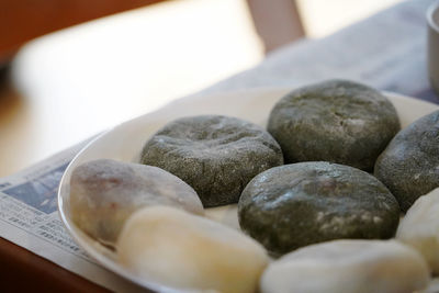 Close-up of mochi on table