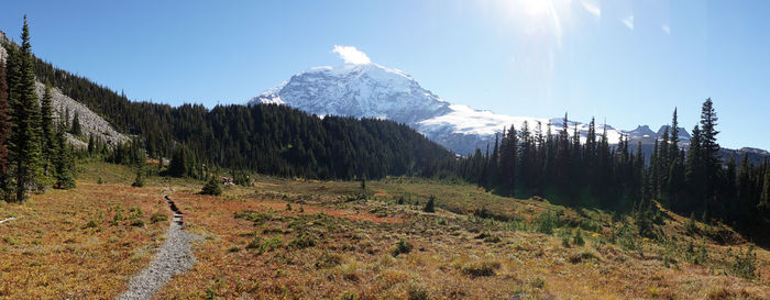 Scenic view of snowcapped mountains against sky