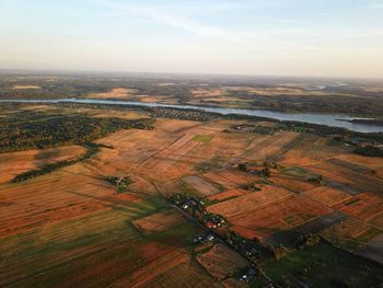 High angle view of field against sky