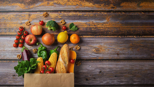 High angle view of fruits on table